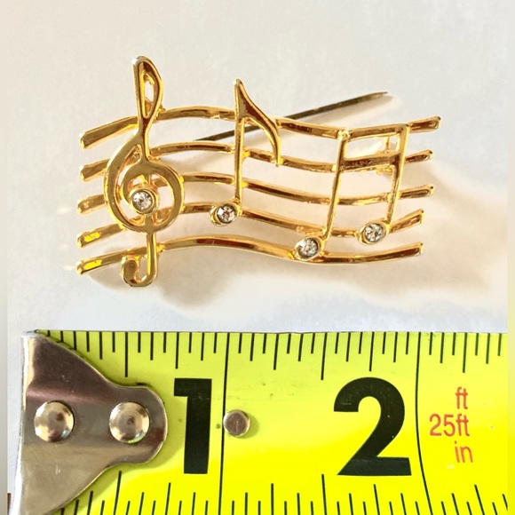Brooch Gold Tone Rhinestone Musical Notes Brooch Pin - Picture 5 of 6